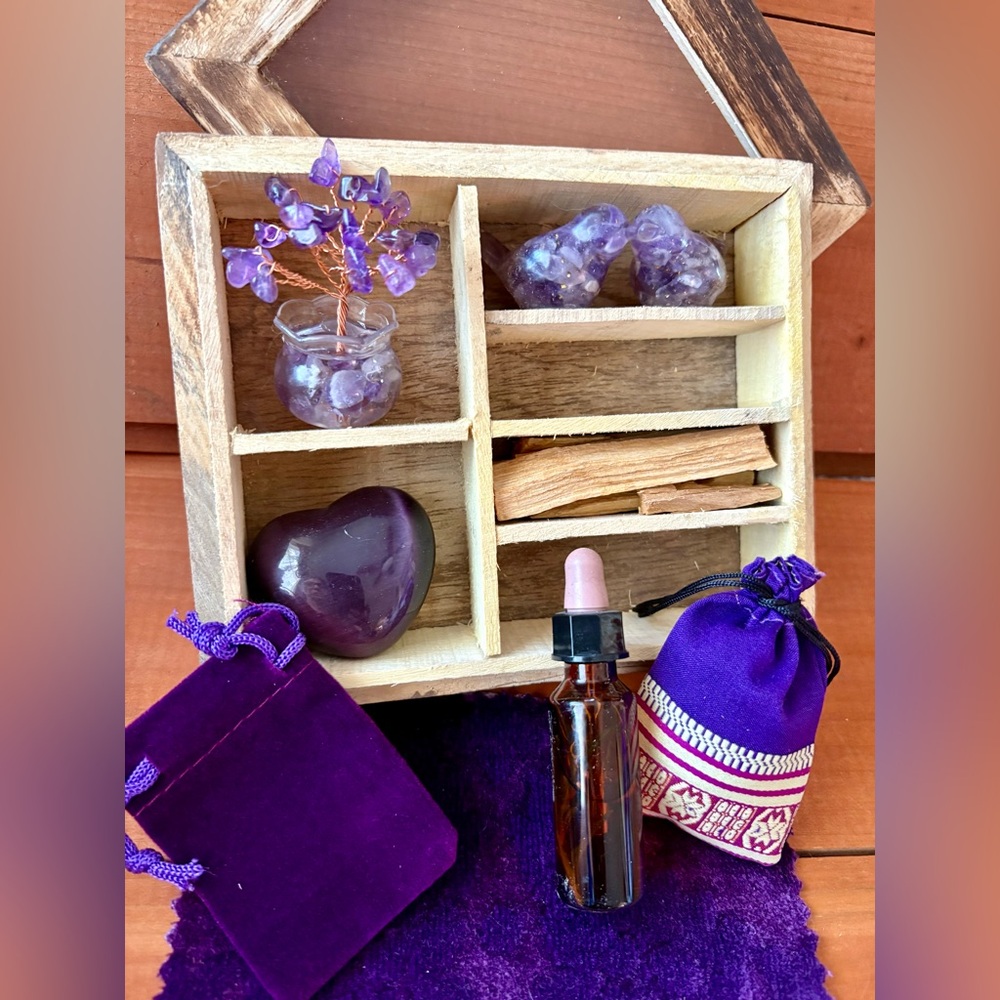 Protection Tree of Life Ritual Box, Amethyst or Spiritual Gift Set Crystal Kit